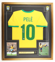 Pele Signed Custom Framed Jersey Display with Trophy Pin & Stat Plaque (Beckett) at PristineAuction.com