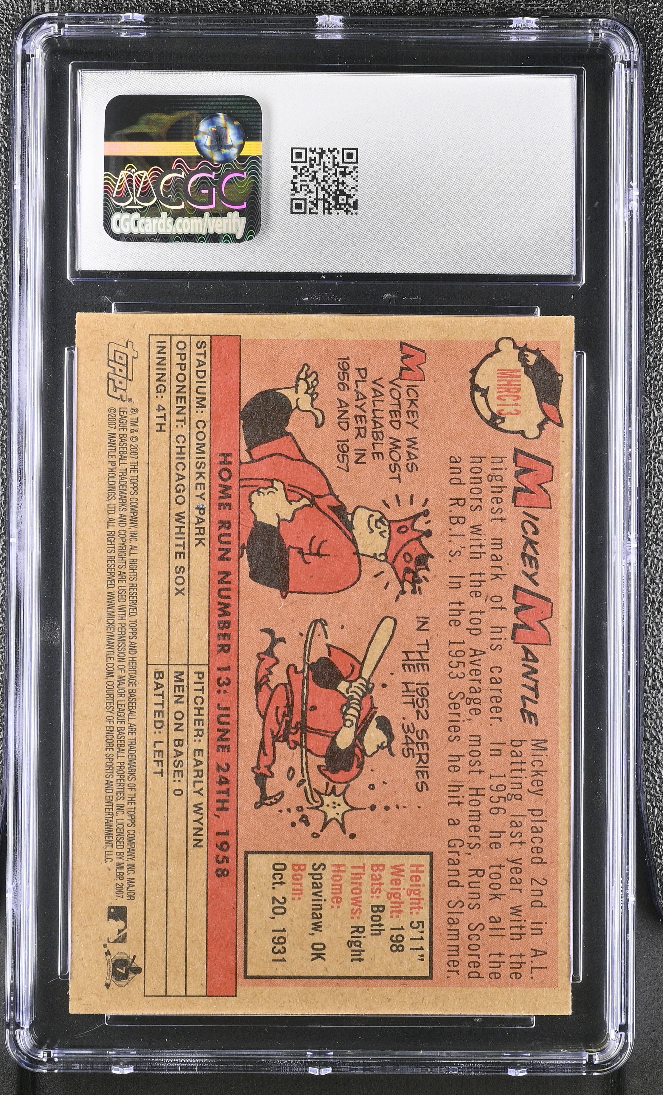 Mickey Mantle 2007 Topps Heritage '58 Home Run Champion #MHRC13 (CGC 9) at PristineAuction.com Mickey Mantle 2007 Topps Heritage '58 Home Run Champion #MHRC13 (CGC 9) at PristineAuction.com