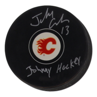 Johnny Gaudreau Signed Flames Logo Hockey Puck Inscribed "Johnny Hockey" (Gaudreau) at PristineAuction.com