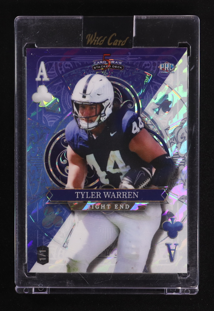 Tyler Warren 2024 Wild Card 5 Card Draw Stacked Deck Ace of Clubs Shimmer White and Blue #SDJCTWN RC #1/1 at PristineAuction.com Tyler Warren 2024 Wild Card 5 Card Draw Stacked Deck Ace of Clubs Shimmer White and Blue #SDJCTWN RC #1/1 at PristineAuction.com