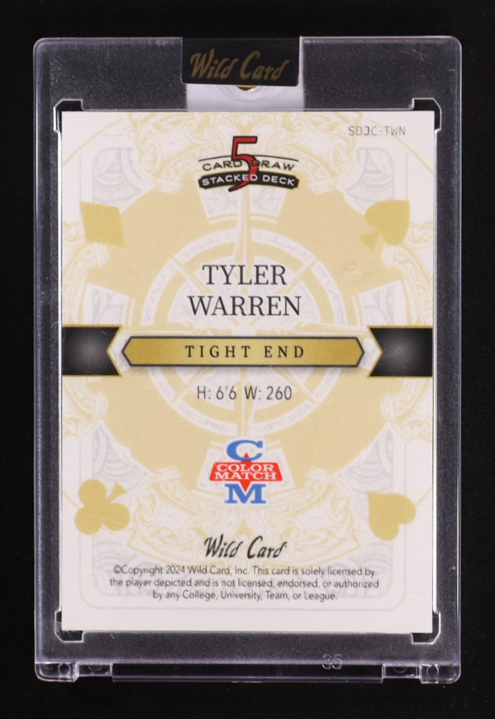 Tyler Warren 2024 Wild Card 5 Card Draw Stacked Deck Ace of Clubs Shimmer White and Blue #SDJCTWN RC #1/1 at PristineAuction.com Tyler Warren 2024 Wild Card 5 Card Draw Stacked Deck Ace of Clubs Shimmer White and Blue #SDJCTWN RC #1/1 at PristineAuction.com