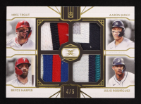 Aaron Judge / Mike Trout / Bryce Harper / Julio Rodriguez 2024 Topps Definitive Collection Quad Patches #QPCTHJR #4/5 at PristineAuction.com