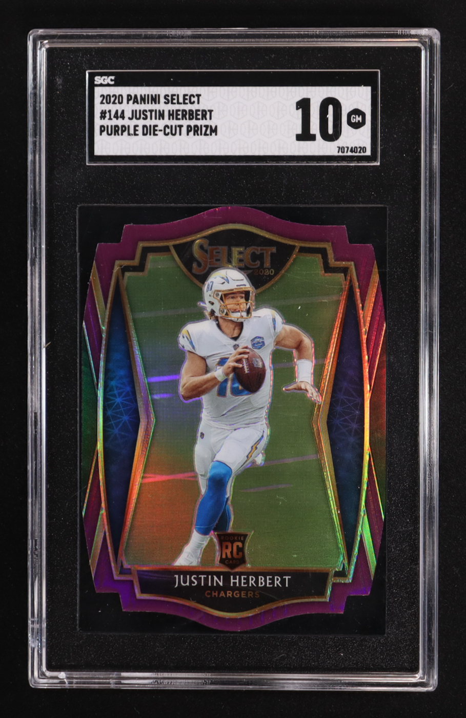 Justin Herbert 2020 Select Prizm Purple Die Cut #144 RC (SGC 10) at PristineAuction.com Justin Herbert 2020 Select Prizm Purple Die Cut #144 RC (SGC 10) at PristineAuction.com
