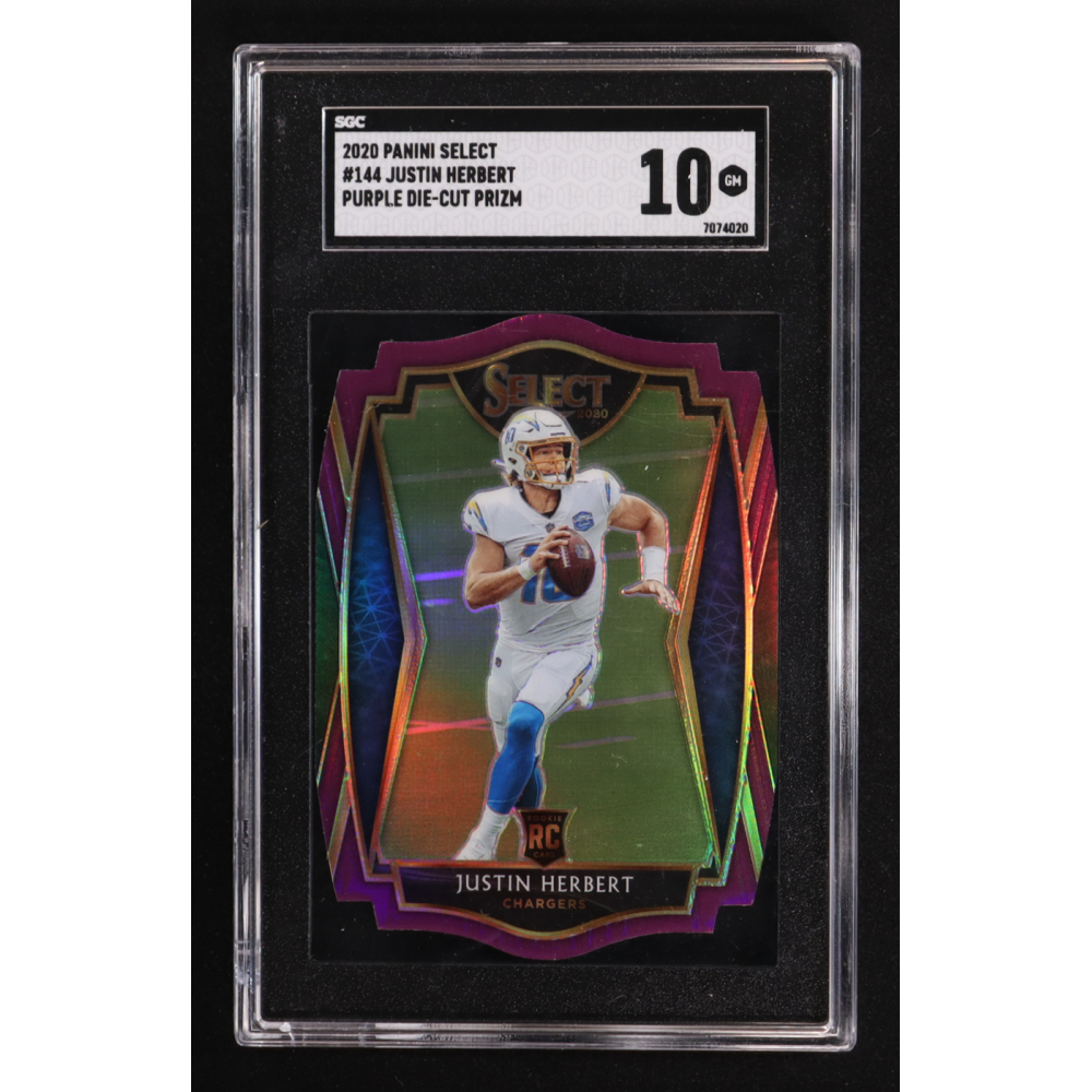 Justin Herbert 2020 Select Prizm Purple Die Cut #144 RC (SGC 10) at PristineAuction.com