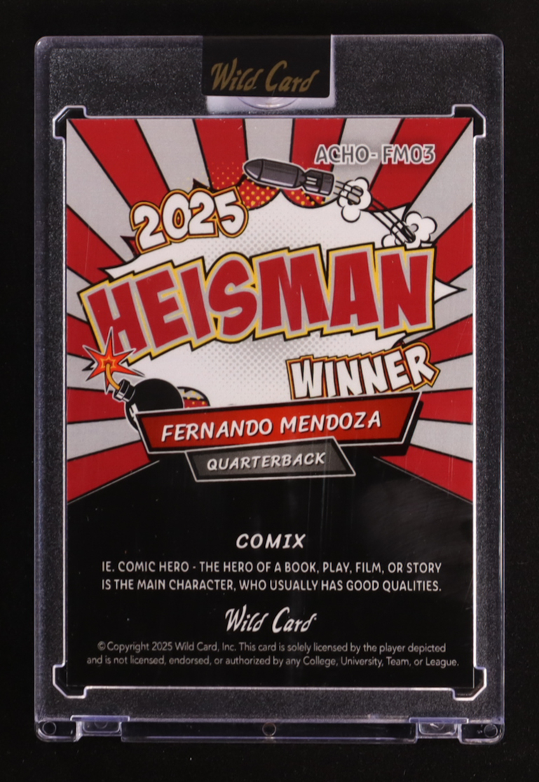 Fernando Mendoza 2025 Wild Card Comix Heisman Shimmer Silver #FM03 #3/5 RC at PristineAuction.com Fernando Mendoza 2025 Wild Card Comix Heisman Shimmer Silver #FM03 #3/5 RC at PristineAuction.com