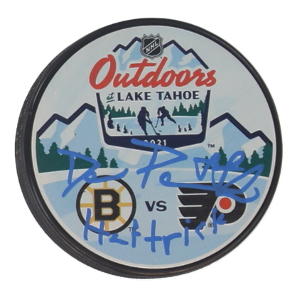 David Pastrnak Boston Bruins Signed 2021 Outdoors at Lake Tahoe Logo Hockey Puck Inscribed "Hat Trick" (Pastrnak) at PristineAuction.com David Pastrnak Boston Bruins Signed 2021 Outdoors at Lake Tahoe Logo Hockey Puck Inscribed "Hat Trick" (Pastrnak) at PristineAuction.com