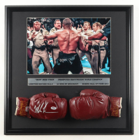 Mike Tyson Signed Custom Framed Set Of (2) 1960 Jack Dempsey Everlast Boxing Glove Display with 11x14 Photo (Tyson & PSA) at PristineAuction.com