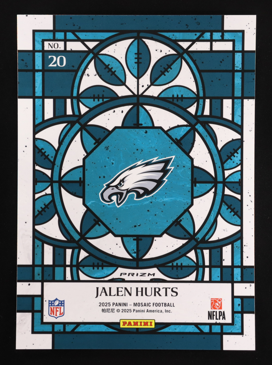 Jalen Hurts 2025 Panini Mosaic Stained Glass Oversized #20 at PristineAuction.com Jalen Hurts 2025 Panini Mosaic Stained Glass Oversized #20 at PristineAuction.com