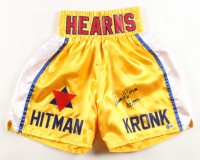 Thomas Hearns Signed Boxing Trunks Inscribed "Hitman" (Beckett) at PristineAuction.com