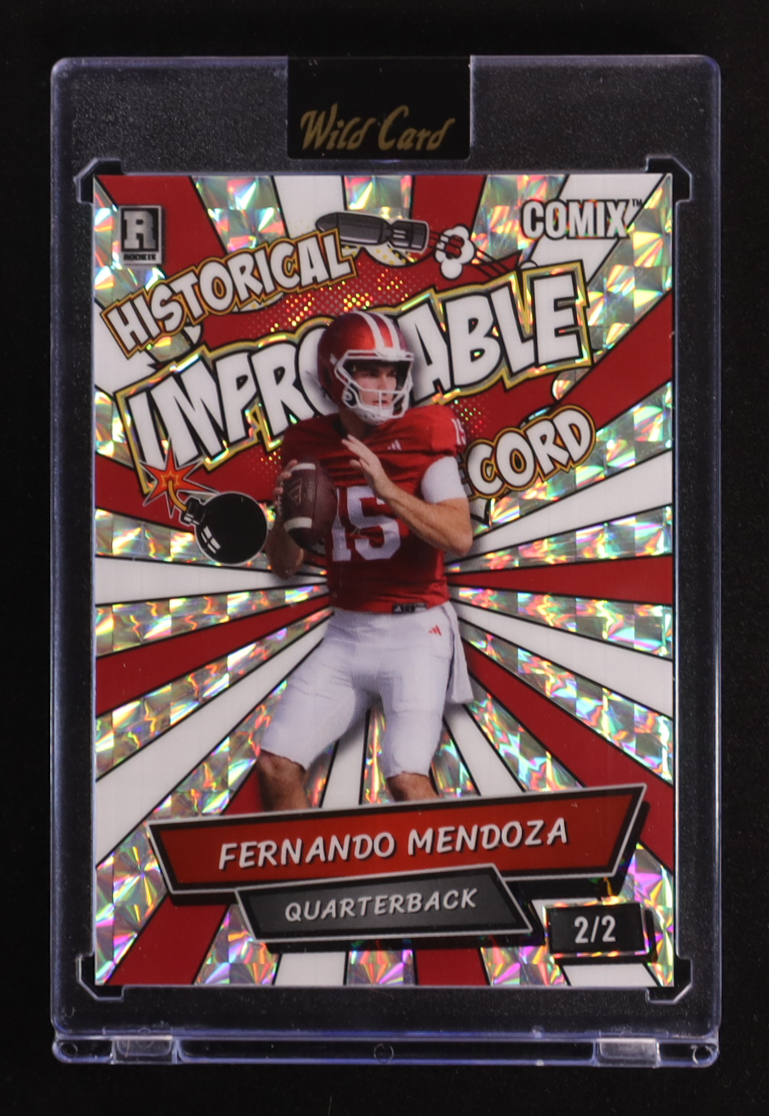 Fernando Mendoza 2025 Wild Card Comix Improbable Mosaic Silver #FM06 #2/2 RC at PristineAuction.com Fernando Mendoza 2025 Wild Card Comix Improbable Mosaic Silver #FM06 #2/2 RC at PristineAuction.com