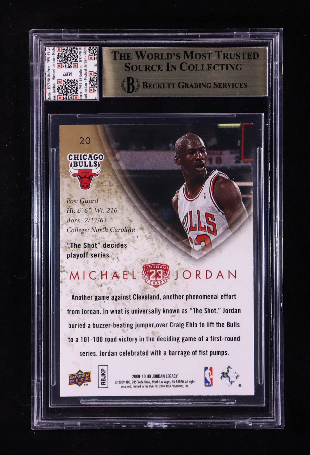 Michael Jordan 2009-10 Upper Deck Michael Jordan Legacy Collection #20 With Game-Used Uniform Swatch (BGS 9.5) at PristineAuction.com Michael Jordan 2009-10 Upper Deck Michael Jordan Legacy Collection #20 With Game-Used Uniform Swatch (BGS 9.5) at PristineAuction.com