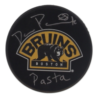 David Pastrnak Signed Bruins Logo Hockey Puck Inscribed "Pasta" (Pastrnak) at PristineAuction.com