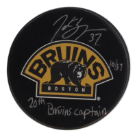 Patrice Bergeron Signed LE Bruins Logo Hockey Puck Inscribed "20th Bruins Captain" #10/37 (Bergeron) at PristineAuction.com