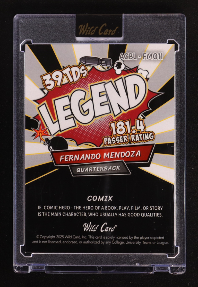 Fernando Mendoza 2025 Wild Card Comix Legend Prismatic Silver #FM011 #3/5 RC at PristineAuction.com Fernando Mendoza 2025 Wild Card Comix Legend Prismatic Silver #FM011 #3/5 RC at PristineAuction.com