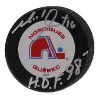 Michel Goulet Signed Nordiques Logo Hockey Puck Inscribed "HOF 98" (Schwartz) at PristineAuction.com