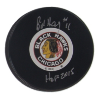 Bill Hay Signed Blackhawks Logo Hockey Puck Inscribed "HOF 2015" (SportAuthentix) at PristineAuction.com