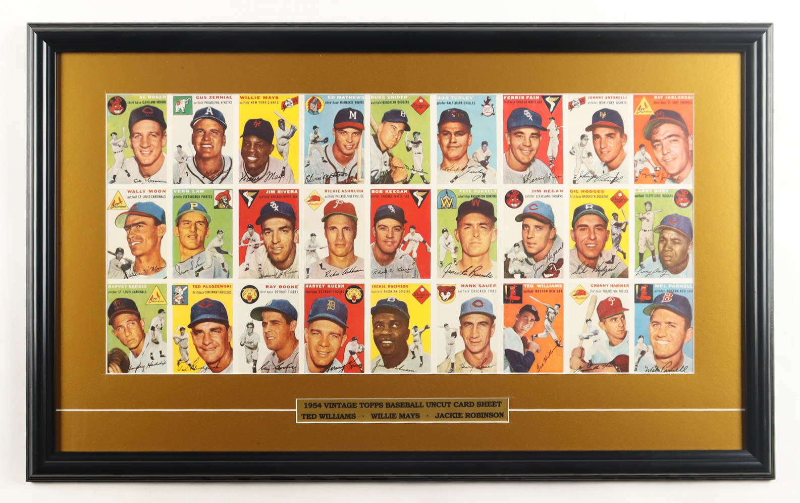 1954 Topps Baseball Custom Framed Uncut Card Sheet Display of (27) Cards with Title Plaque at PristineAuction.com 1954 Topps Baseball Custom Framed Uncut Card Sheet Display of (27) Cards with Title Plaque at PristineAuction.com