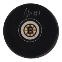 Jeremy Swayman Signed Bruins Logo Hockey Puck (Swayman) at PristineAuction.com