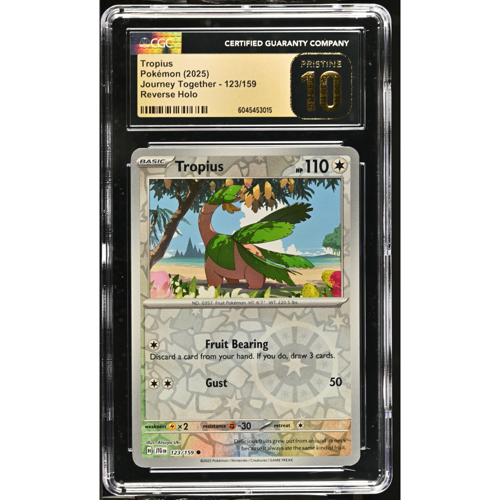Tropius 2025 Pokemon Journey Together #123/159 (CGC PRISTINE 10 | Black Label) at PristineAuction.com