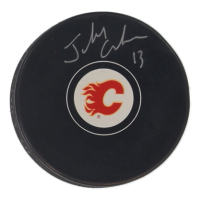 Johnny Gaudreau Signed Flames Logo Hockey Puck (Gaudreau) at PristineAuction.com