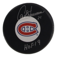 Guy Carbonneau Signed Canadiens Logo Hockey Puck Inscribed "HOF 19" (SportAuthentix) at PristineAuction.com