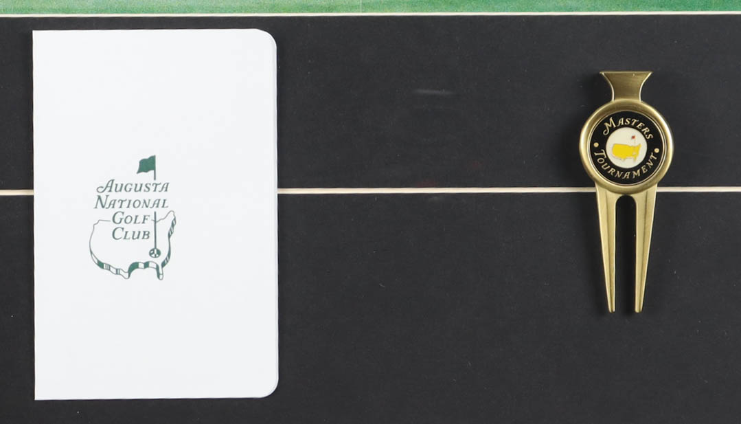 "Tiger Woods Wins The 1997 Masters" Custom Framed Photo Display with Vintage Divot Tool & Scorecard at PristineAuction.com "Tiger Woods Wins The 1997 Masters" Custom Framed Photo Display with Vintage Divot Tool & Scorecard at PristineAuction.com