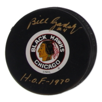 Bill Gadsby Signed Blackhawks Logo Hockey Puck Inscribed "HOF 1970" (SportAuthentix) at PristineAuction.com