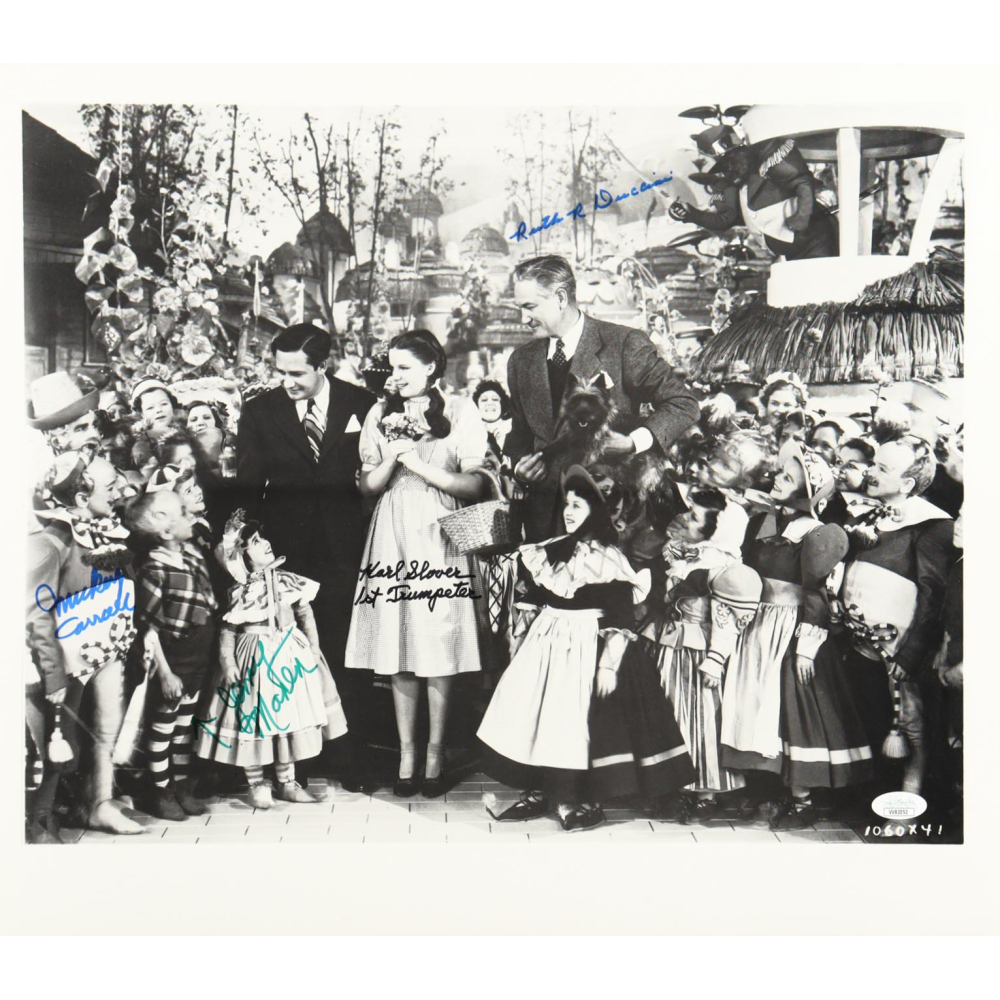 "The Wizard of Oz" 16x18.5 Photo Cast-Signed & Inscribed By (4) with Mickey Carroll, Jerry Maren, Karl Slover & Ruth Duccini (JSA) at PristineAuction.com
