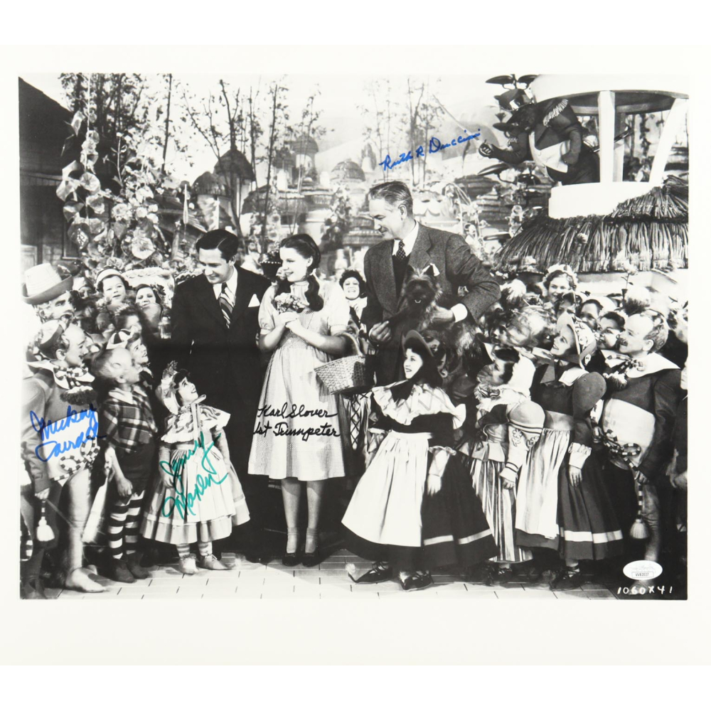 "The Wizard of Oz" 16x18.5 Photo Cast-Signed & Inscribed By (4) with Mickey Carroll, Jerry Maren, Karl Slover & Ruth Duccini (JSA) at PristineAuction.com