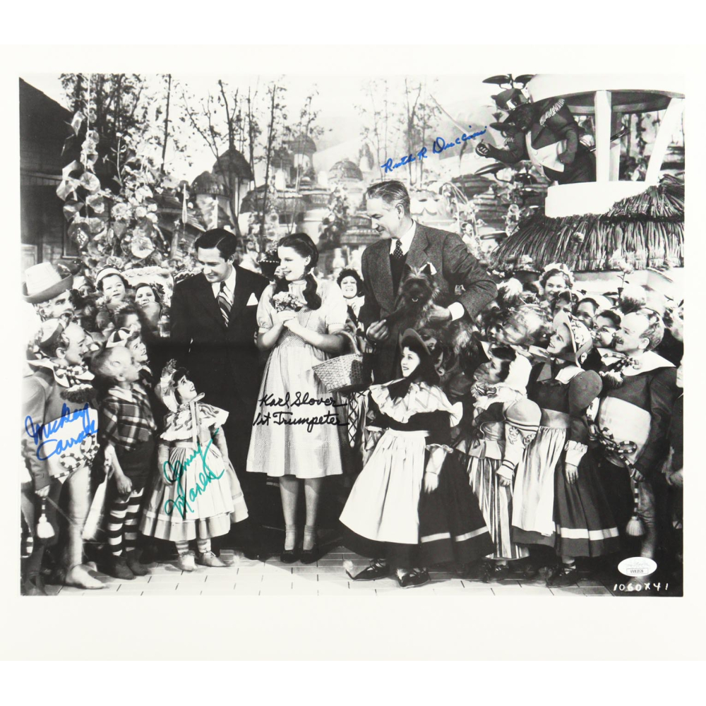 "The Wizard of Oz" 16x18.5 Photo Cast-Signed & Inscribed By (4) with Mickey Carroll, Jerry Maren, Karl Slover & Ruth Duccini (JSA) at PristineAuction.com