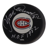 Yvan Cournoyer Signed Canadiens Logo Hockey Puck Inscribed "HOF 1982" (JSA) at PristineAuction.com