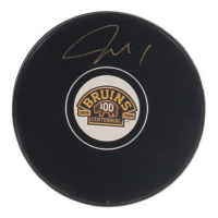 Jeremy Swayman Signed Bruins Logo Centennial Hockey Puck (Swayman) at PristineAuction.com