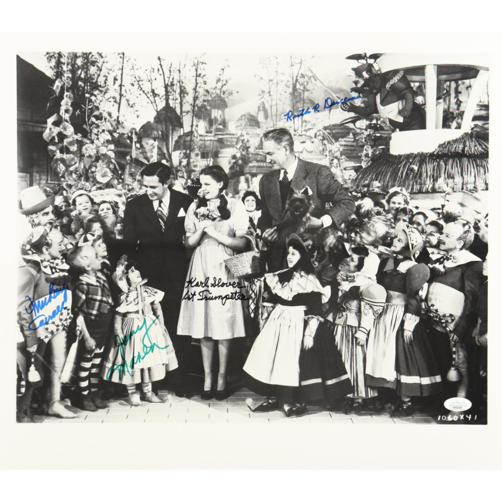 "The Wizard of Oz" 16x18.5 Photo Cast-Signed & Inscribed By (4) with Mickey Carroll, Jerry Maren, Karl Slover & Ruth Duccini (JSA) at PristineAuction.com