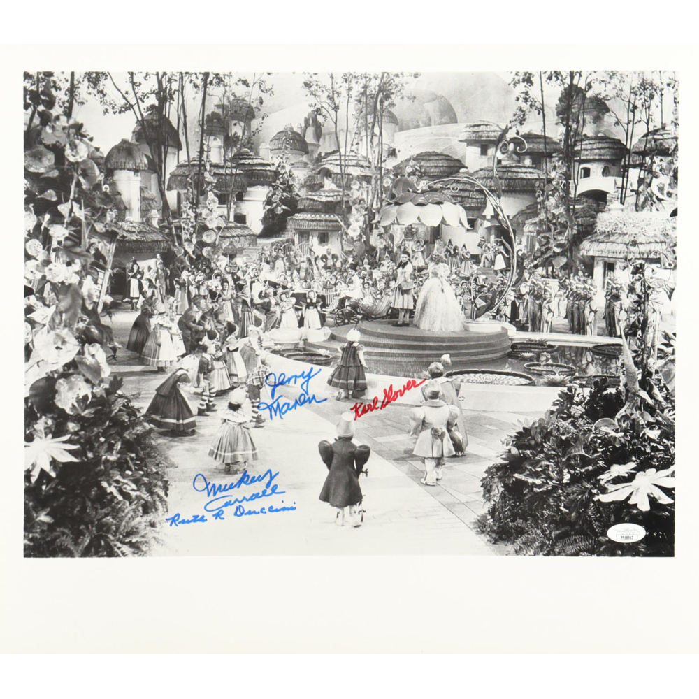 "The Wizard of Oz" 16x18.5 Photo Cast-Signed By (4) with Mickey Carroll, Jerry Maren, Karl Slover & Ruth Duccini (JSA) at PristineAuction.com