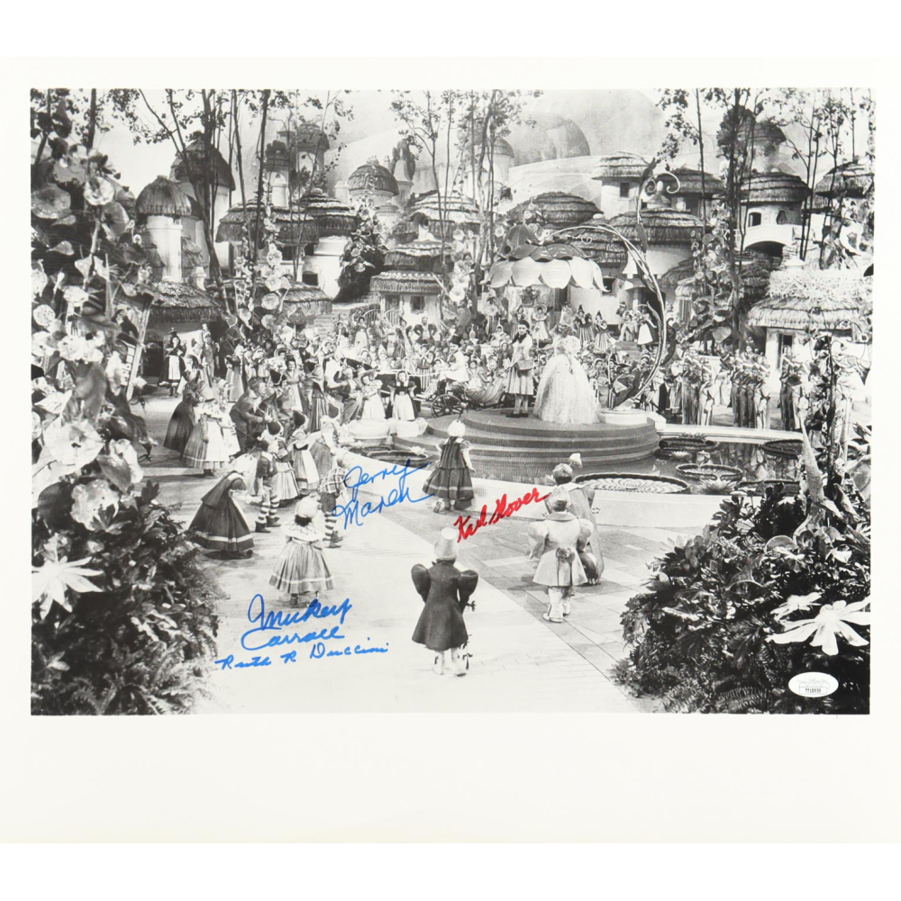 "The Wizard of Oz" 16x18.5 Photo Cast-Signed By (4) with Mickey Carroll, Jerry Maren, Karl Slover & Ruth Duccini (JSA) at PristineAuction.com