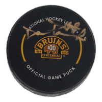 David Pastrnak Signed Bruins Logo Hockey Official Game Puck (Pastrnak) at PristineAuction.com
