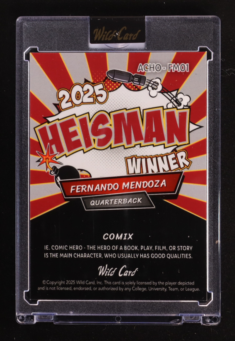 Fernando Mendoza 2025 Wild Card Comix Heisman CD Disc Foil Silver #FM01 #2/2 RC at PristineAuction.com Fernando Mendoza 2025 Wild Card Comix Heisman CD Disc Foil Silver #FM01 #2/2 RC at PristineAuction.com
