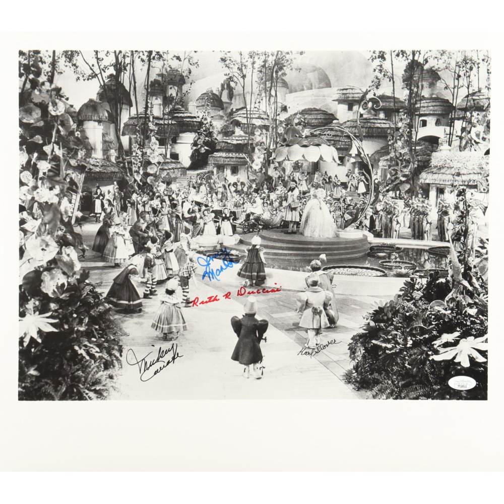 "The Wizard of Oz" 16x18.5 Photo Cast-Signed By (4) with Mickey Carroll, Jerry Maren, Karl Slover & Ruth Duccini (JSA) at PristineAuction.com