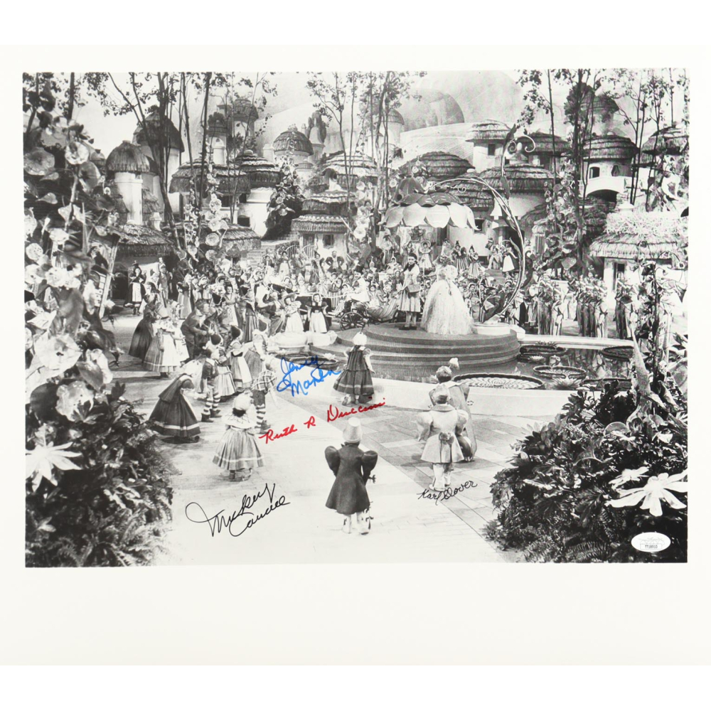 "The Wizard of Oz" 16x18.5 Photo Cast-Signed By (4) with Mickey Carroll, Jerry Maren, Karl Slover & Ruth Duccini (JSA) at PristineAuction.com