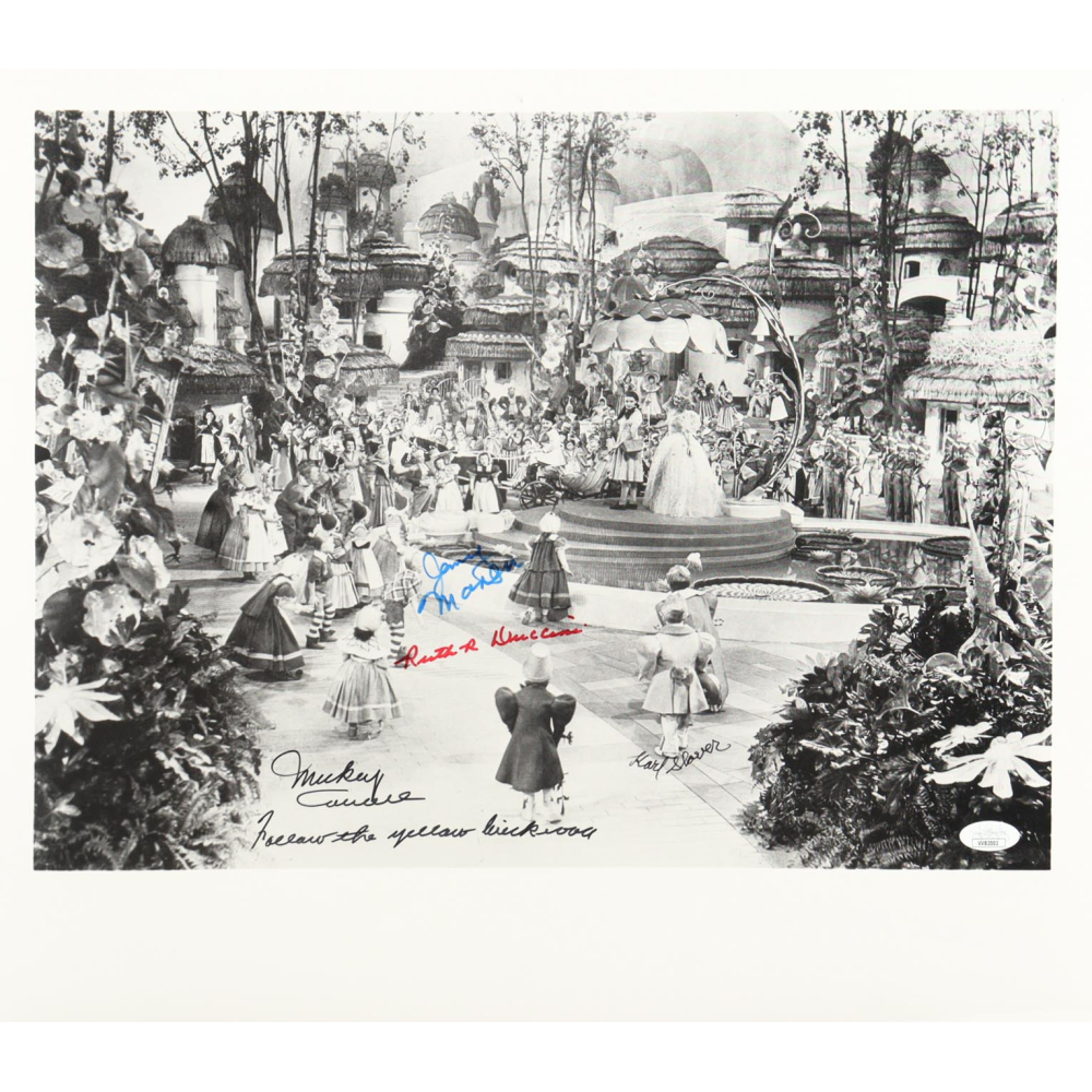 "The Wizard of Oz" 16x18.5 Photo Cast-Signed & Inscribed By (4) with Mickey Carroll, Jerry Maren, Karl Slover & Ruth Duccini (JSA) at PristineAuction.com