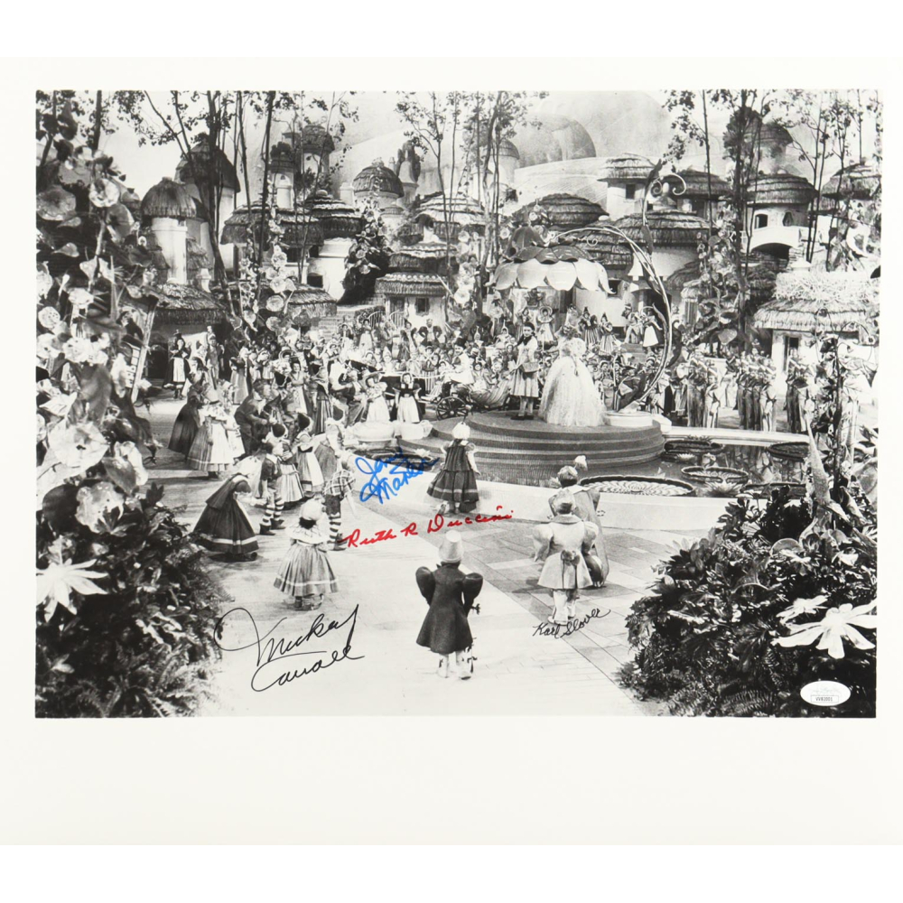 "The Wizard of Oz" 16x18.5 Photo Cast-Signed By (4) with Mickey Carroll, Jerry Maren, Karl Slover & Ruth Duccini (JSA) at PristineAuction.com