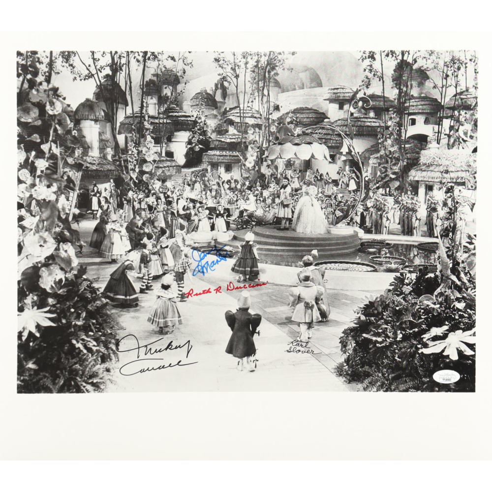 "The Wizard of Oz" 16x18.5 Photo Cast-Signed By (4) with Mickey Carroll, Jerry Maren, Karl Slover & Ruth Duccini (JSA) at PristineAuction.com