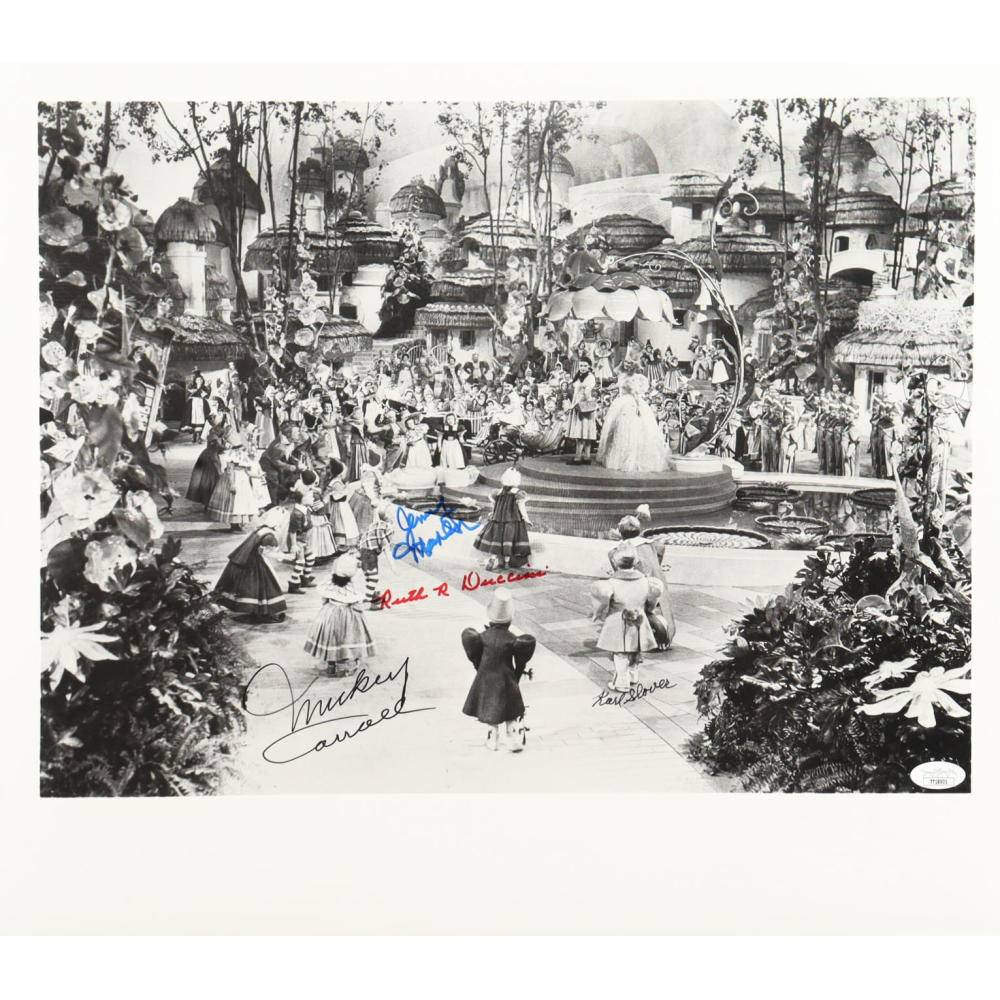 "The Wizard of Oz" 16x18.5 Photo Cast-Signed By (4) with Mickey Carroll, Jerry Maren, Karl Slover & Ruth Duccini (JSA) at PristineAuction.com