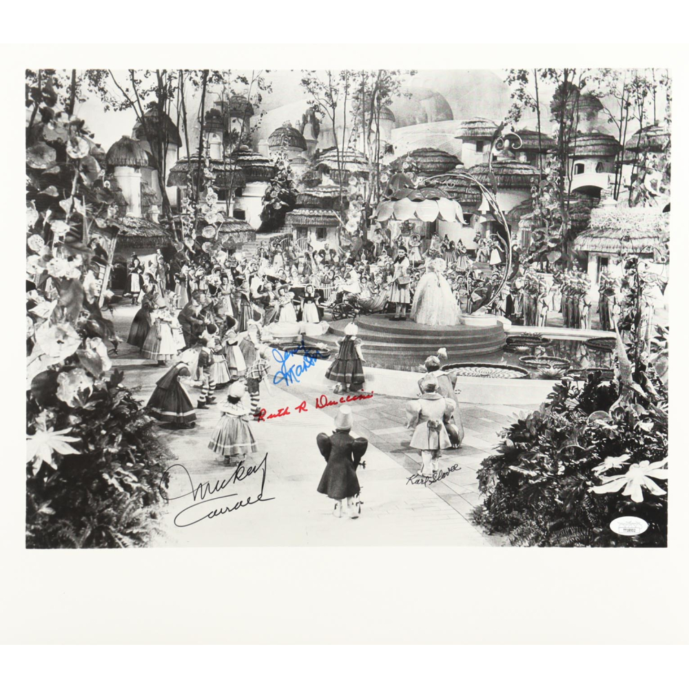 "The Wizard of Oz" 16x18.5 Photo Cast-Signed By (4) with Mickey Carroll, Jerry Maren, Karl Slover & Ruth Duccini (JSA) at PristineAuction.com