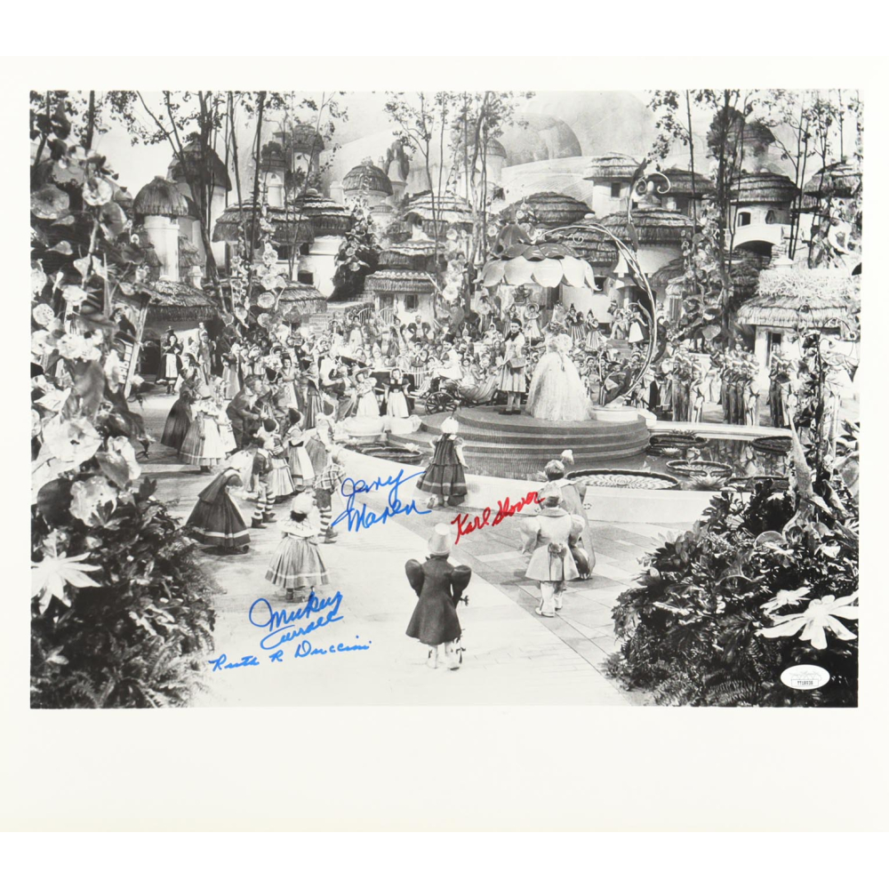 "The Wizard of Oz" 16x18.5 Photo Cast-Signed By (4) with Mickey Carroll, Jerry Maren, Karl Slover & Ruth Duccini (JSA) at PristineAuction.com