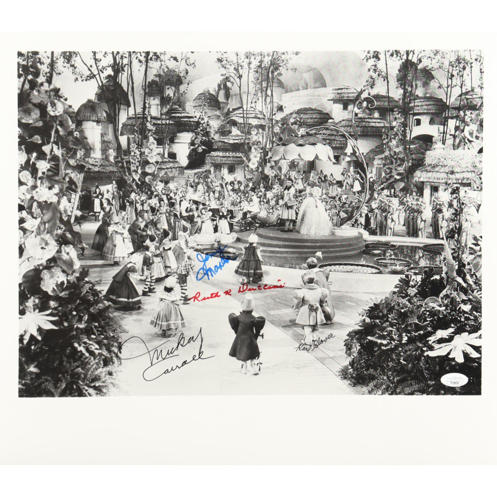 "The Wizard of Oz" 16x18.5 Photo Cast-Signed By (4) with Mickey Carroll, Jerry Maren, Karl Slover & Ruth Duccini (JSA) at PristineAuction.com