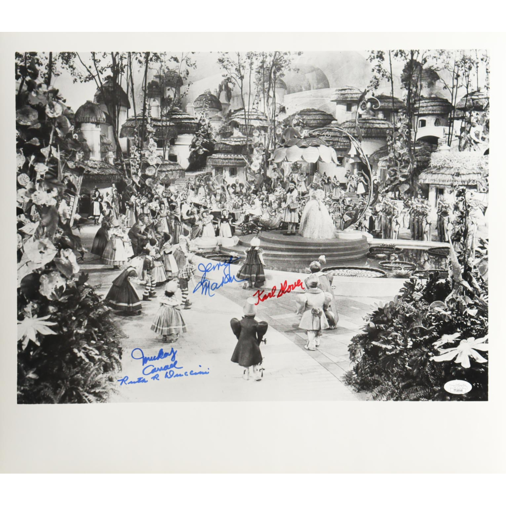 "The Wizard of Oz" 16x18.5 Photo Cast-Signed By (4) with Mickey Carroll, Jerry Maren, Karl Slover & Ruth Duccini (JSA) at PristineAuction.com