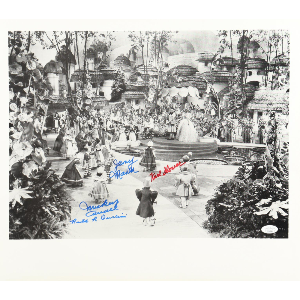 "The Wizard of Oz" 16x18.5 Photo Cast-Signed By (4) with Mickey Carroll, Jerry Maren, Karl Slover & Ruth Duccini (JSA) at PristineAuction.com