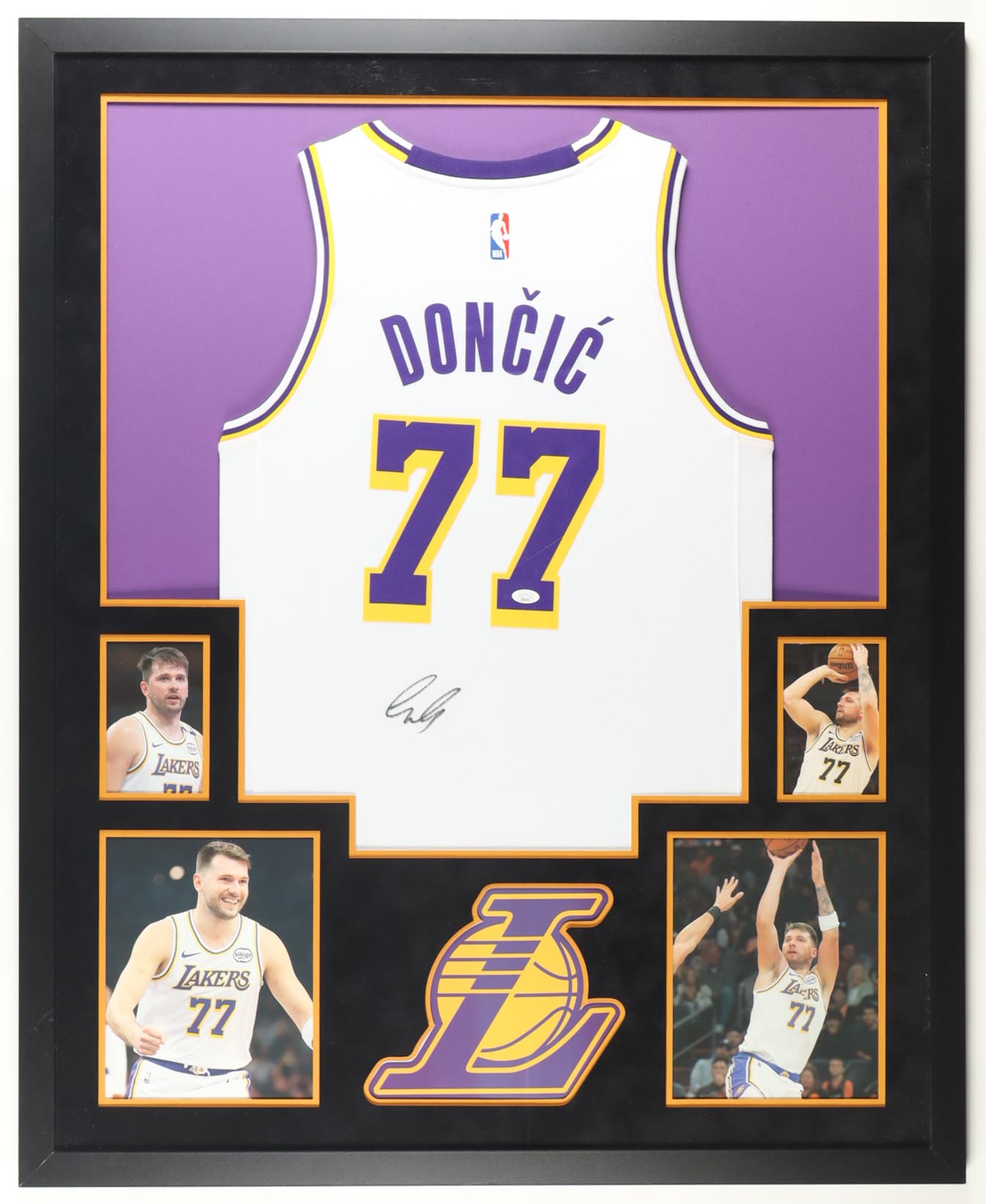 Luka Doncic Signed Custom Framed Jersey Display with Photos (JSA) at PristineAuction.com Luka Doncic Signed Custom Framed Jersey Display with Photos (JSA) at PristineAuction.com