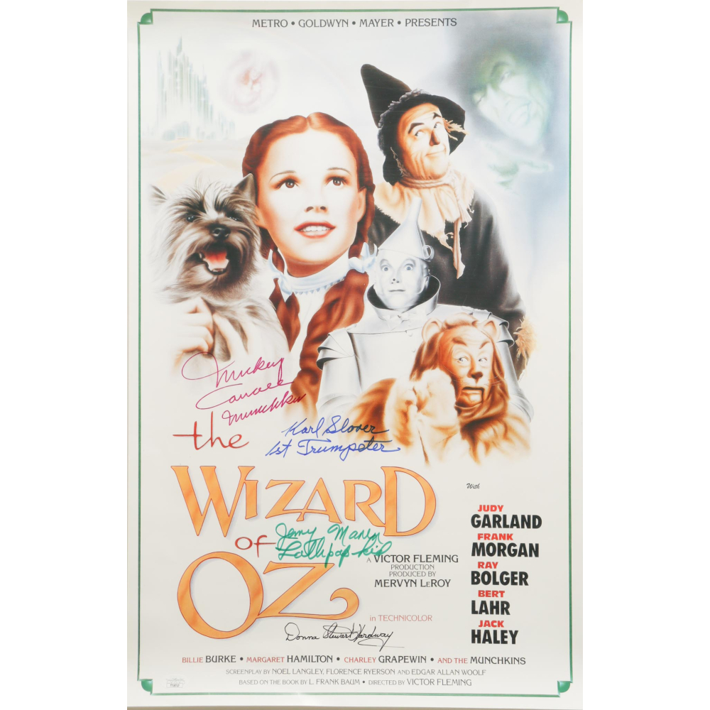 "The Wizard of Oz" 16x24 Poster Cast-Signed & Inscribed By (4) with Mickey Carroll, Jerry Maren, Karl Slover & Donna Stewart Hardway (JSA) at PristineAuction.com